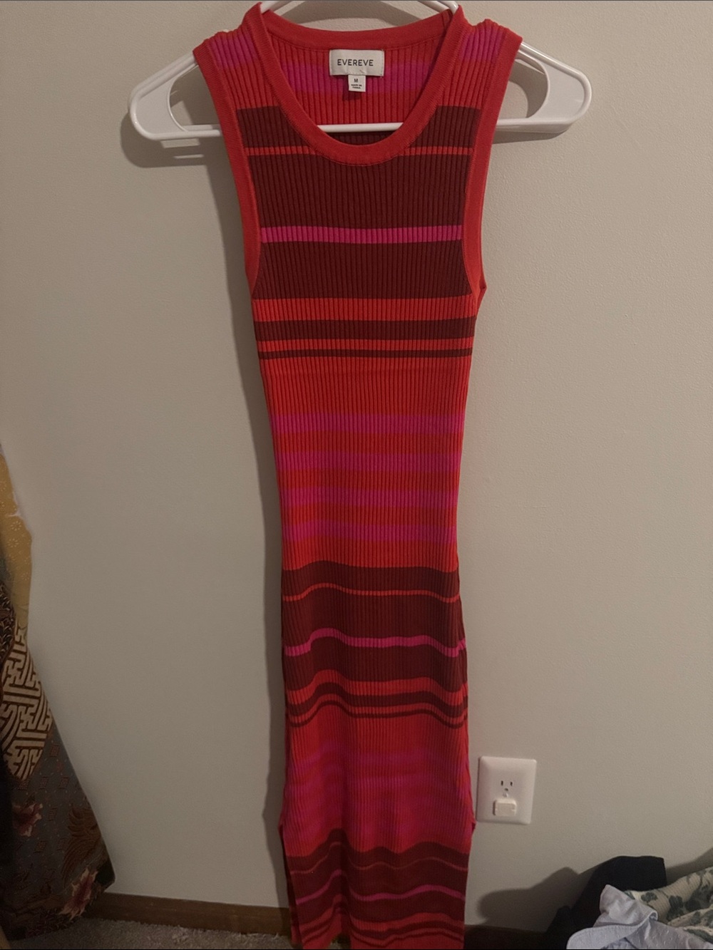 Evereve Red & Pink Striped Ribbed Maxi Dress